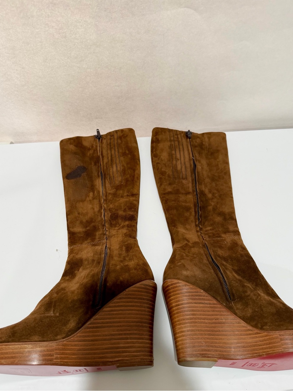 Christian Louboutin Chestnut Suede Knee Boots with Gold Button Detail - Picture 13 of 14
